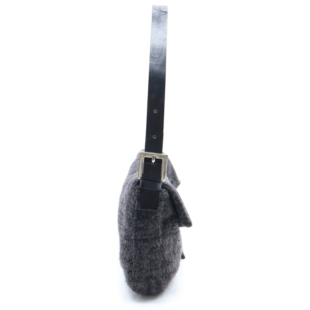 FENDI(フェンディ) ズッカ柄 マンマバケット ワンショルダーバッグ グレー ウール×レザー シルバー金具
