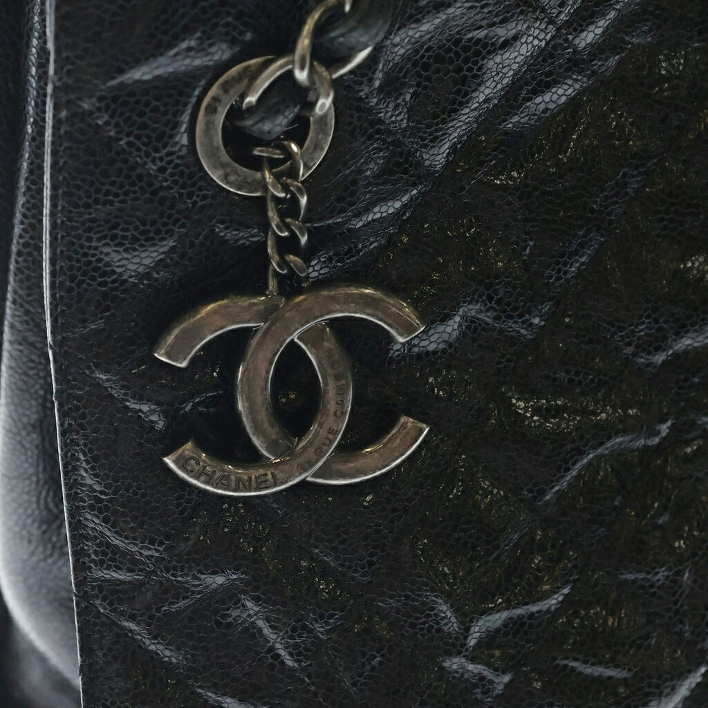 CHANEL(シャネル) マトラッセ キャビアスキン レザー チェーントート バッグ ブラック シルバー金具 18番台