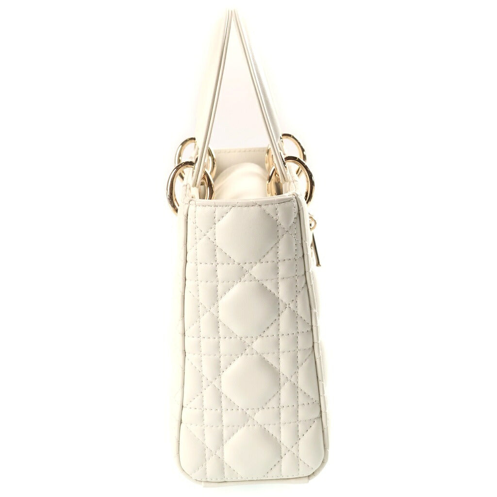 Christian Dior(クリスチャンディオール) マイレディディオール カナージュ スモール ラムスキン レザー 2WAY ハンド ショルダーバッグ ゴールド金具 ホワイト