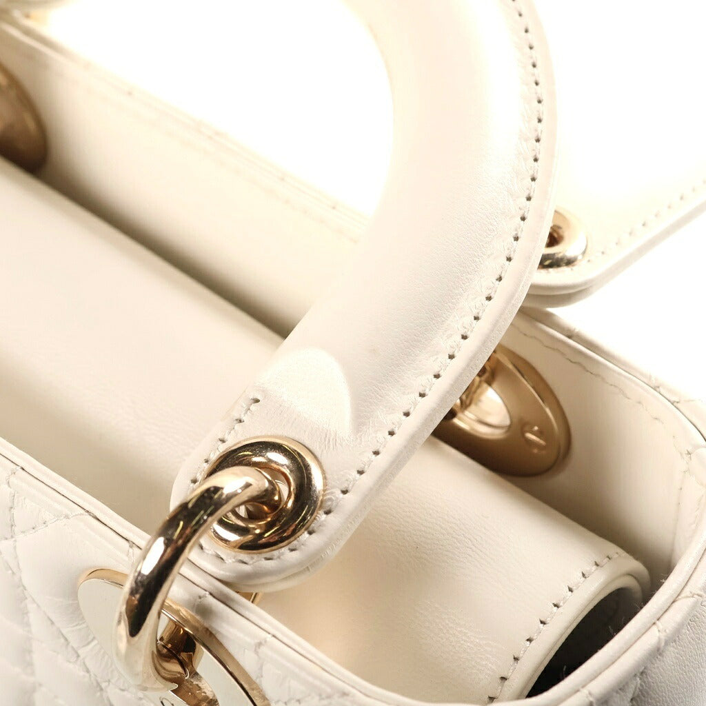 Christian Dior(クリスチャンディオール) マイレディディオール カナージュ スモール ラムスキン レザー 2WAY ハンド ショルダーバッグ ゴールド金具 ホワイト