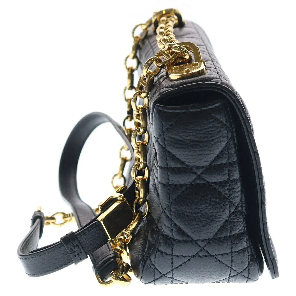 Christian Dior(クリスチャンディオール) カロ カナージュ スモール ラムスキン レザー チェーン ショルダーバッグ ゴールド金具 ブラック