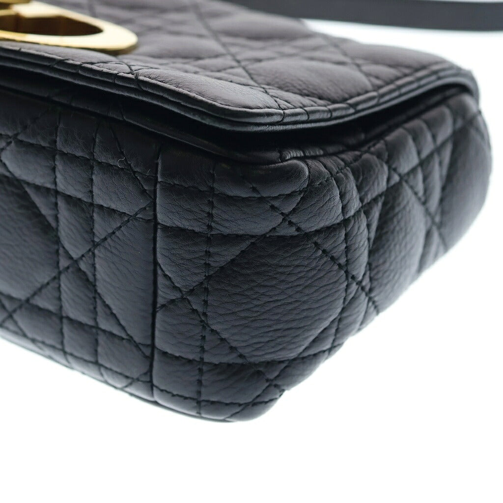 Christian Dior(クリスチャンディオール) カロ カナージュ スモール ラムスキン レザー チェーン ショルダーバッグ ゴールド金具 ブラック
