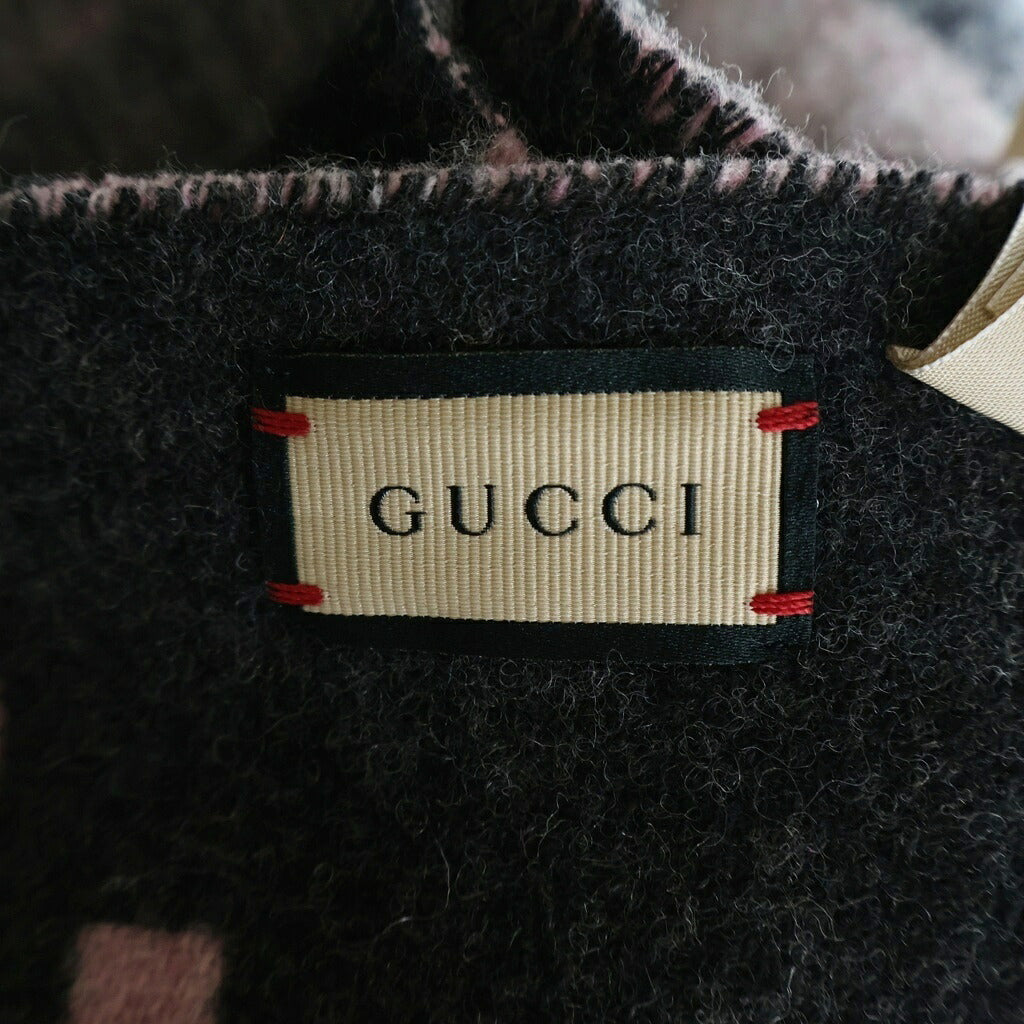 GUCCI(グッチ) GG総柄 リバーシブルタイプ・ストールネックウェア フリンジウールブランケット グレー×ピンク 553118