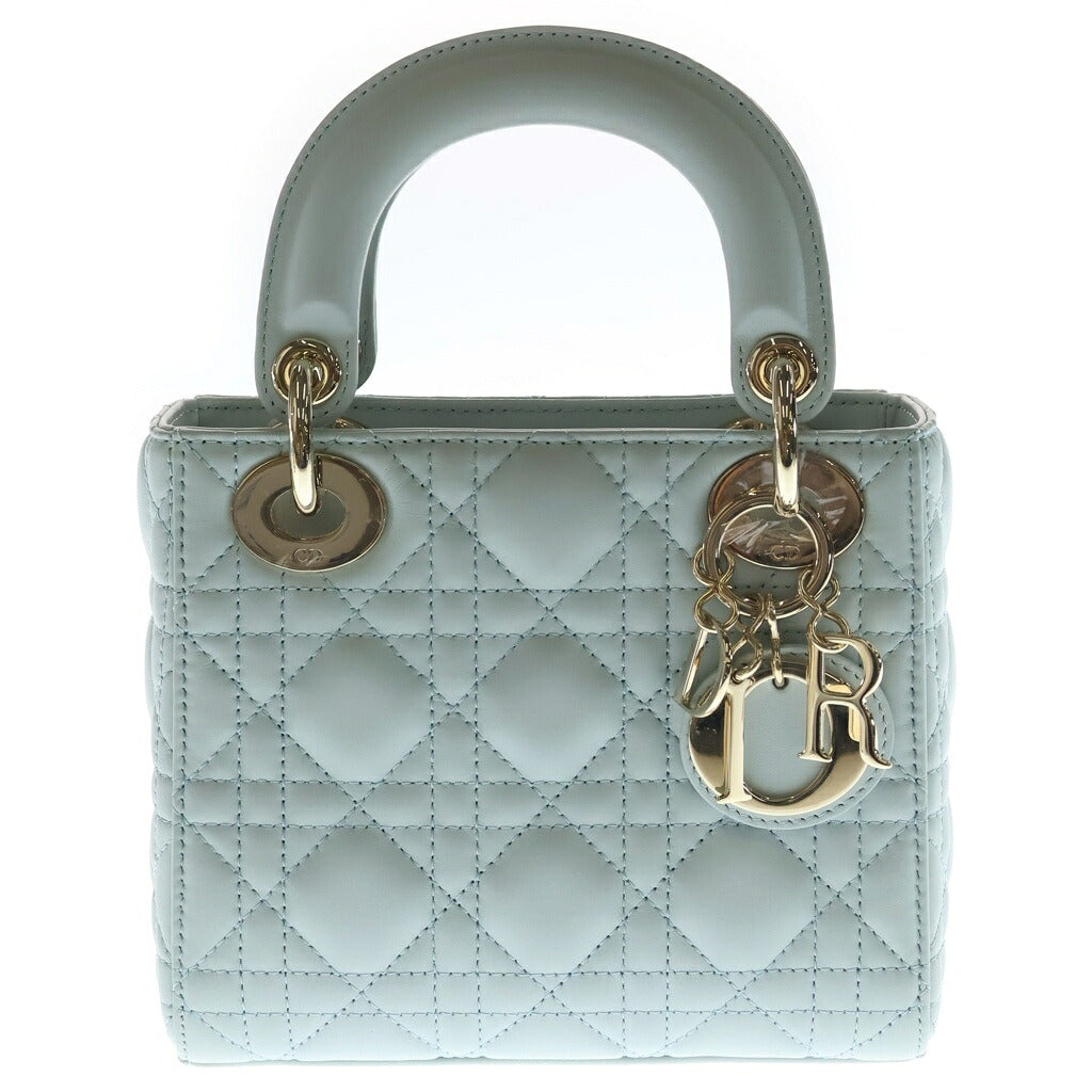 Christian Dior(クリスチャンディオール) レディディオール ミニ カナージュ ラムスキン レザー 2WAY チェーン ハンド ショルダーバッグ ゴールド金具 ライトブルー