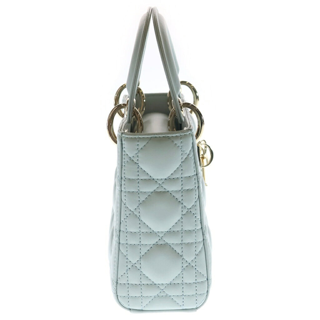 Christian Dior(クリスチャンディオール) レディディオール ミニ カナージュ ラムスキン レザー 2WAY チェーン ハンド ショルダーバッグ ゴールド金具 ライトブルー