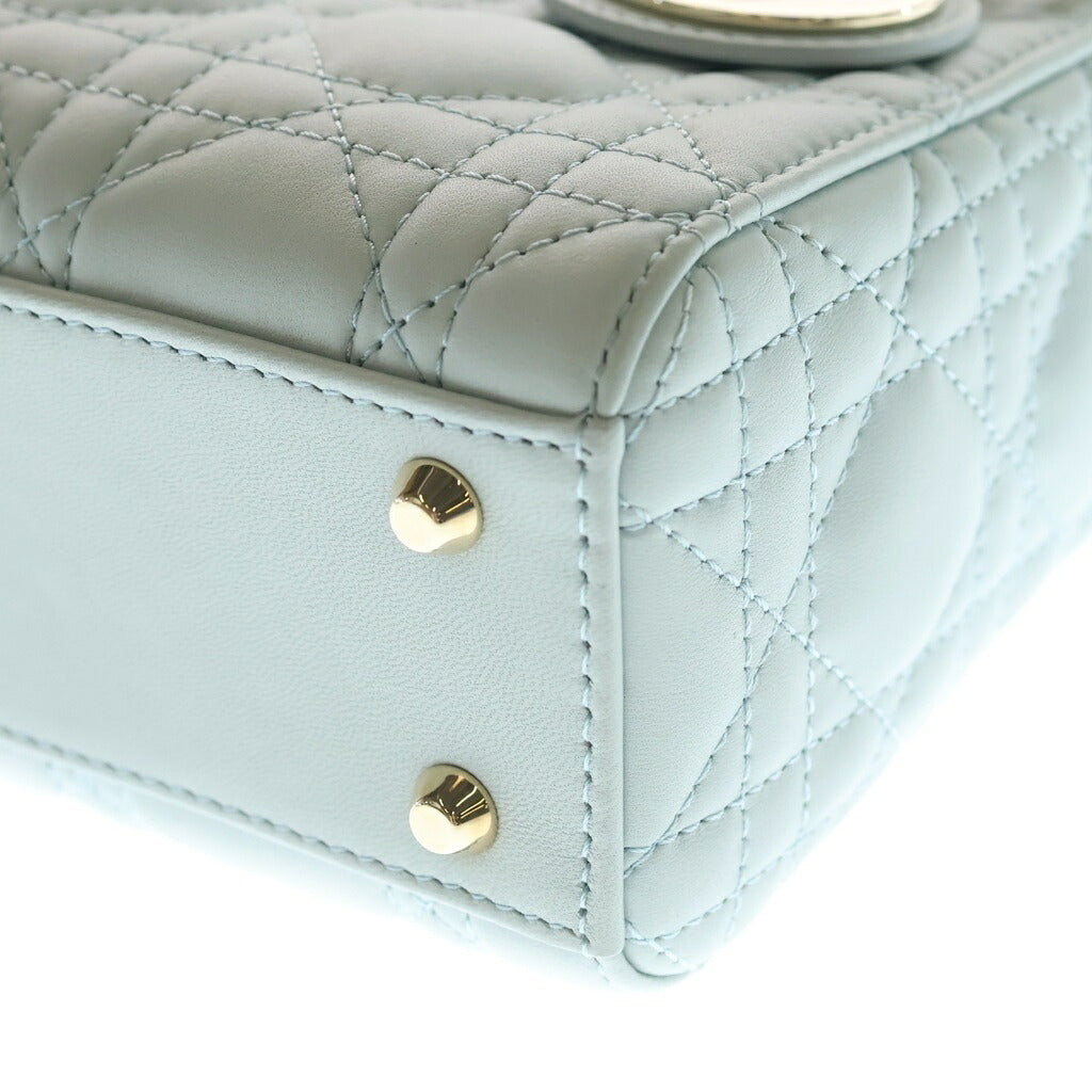 Christian Dior(クリスチャンディオール) レディディオール ミニ カナージュ ラムスキン レザー 2WAY チェーン ハンド ショルダーバッグ ゴールド金具 ライトブルー