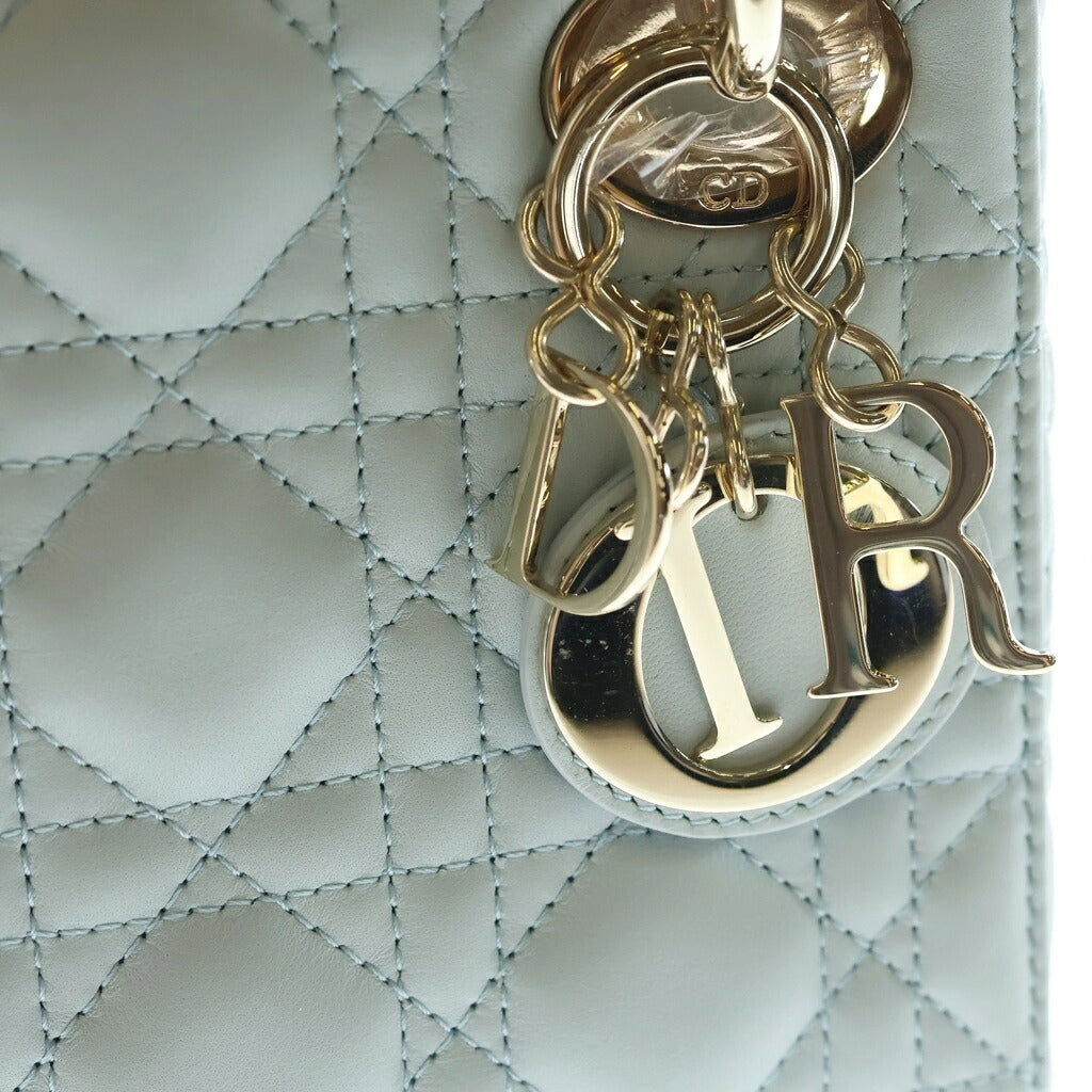Christian Dior(クリスチャンディオール) レディディオール ミニ カナージュ ラムスキン レザー 2WAY チェーン ハンド ショルダーバッグ ゴールド金具 ライトブルー