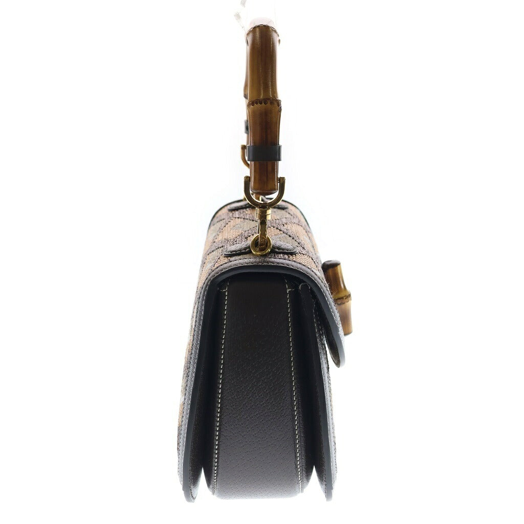 GUCCI(グッチ) バンブー1947 ラフィア レザー 2WAY ハンド ショルダーバッグ ゴールド金具 ブラウン 672206