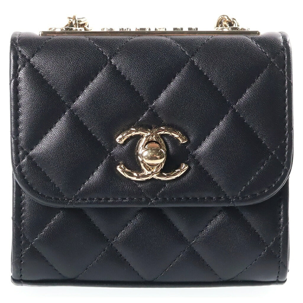 CHANEL(シャネル) マトラッセ ミニ トレンディCC チェーンショルダーポーチ ブラック ラムスキン ゴールド金具 A81633 31番台