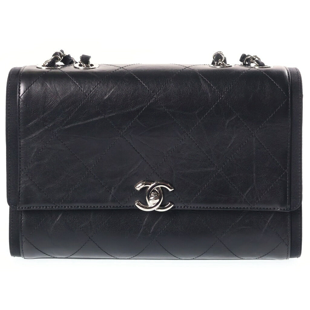 CHANEL(シャネル) マトラッセ26 SフラップWチェーンショルダーバッグ ブラック カーフスキン 25番台 シルバー金具