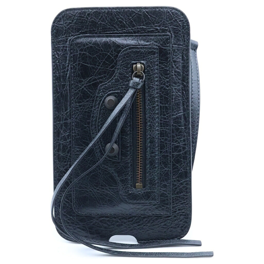BALENCIAGA(バレンシアガ) バーティカル フォンホルダー ショルダー スマホケース レザー ブラック