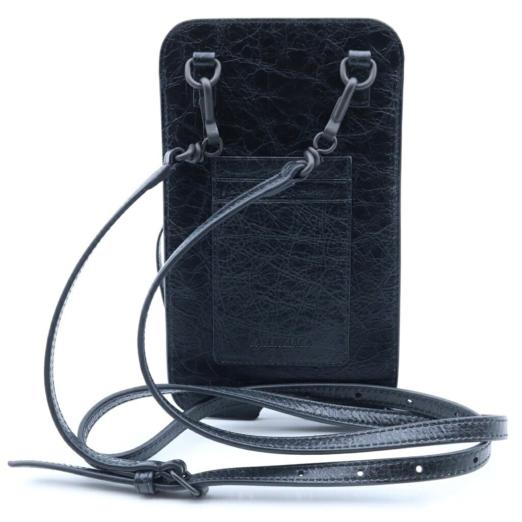 BALENCIAGA(バレンシアガ) バーティカル フォンホルダー ショルダー スマホケース レザー ブラック