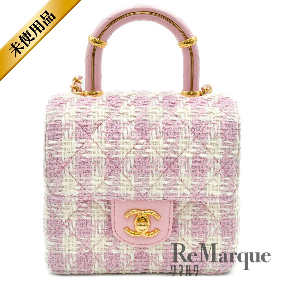 CHANEL(シャネル)  トップハンドル ミニ シングルフラップ シングルチェーン AS4035 ピンク ツイード ゴールド金具 ショルダーバッグ ハンドバッグ
