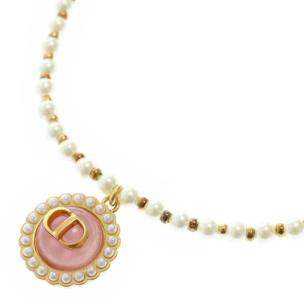 Christian Dior(クリスチャンディオール) プティCD バロック フェイクパールネックレス ゴールド ピンク ペンダント アクセサリー