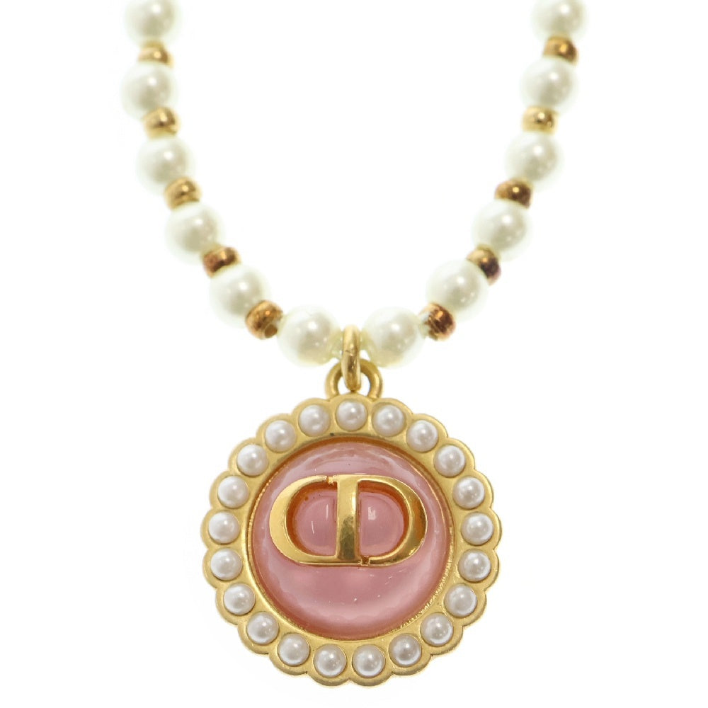 Christian Dior(クリスチャンディオール) プティCD バロック フェイクパールネックレス ゴールド ピンク ペンダント アクセサリー
