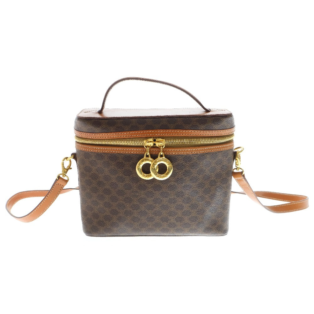 CELINE(セリーヌ) マカダム バニティバッグ ブラウン PVC×レザー ショルダーバッグ 斜め掛けバッグ ゴールド金具 ヴィンテージ