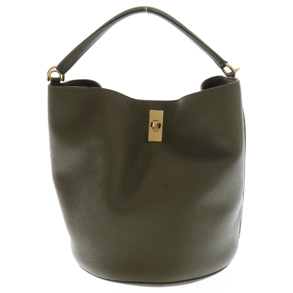 CELINE(セリーヌ) バケット16 ショルダーバッグ トートバッグ ハンドバッグ カーキ レザー ゴールド金具