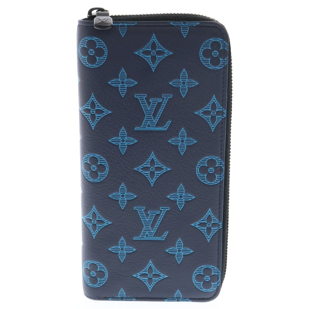 LOUIS VUITTON(ルイヴィトン) モノグラムシャドウ ジッピーウォレット・ヴェルティカル ラウンドファスナー長財布 ブルー レザー RFID M80423