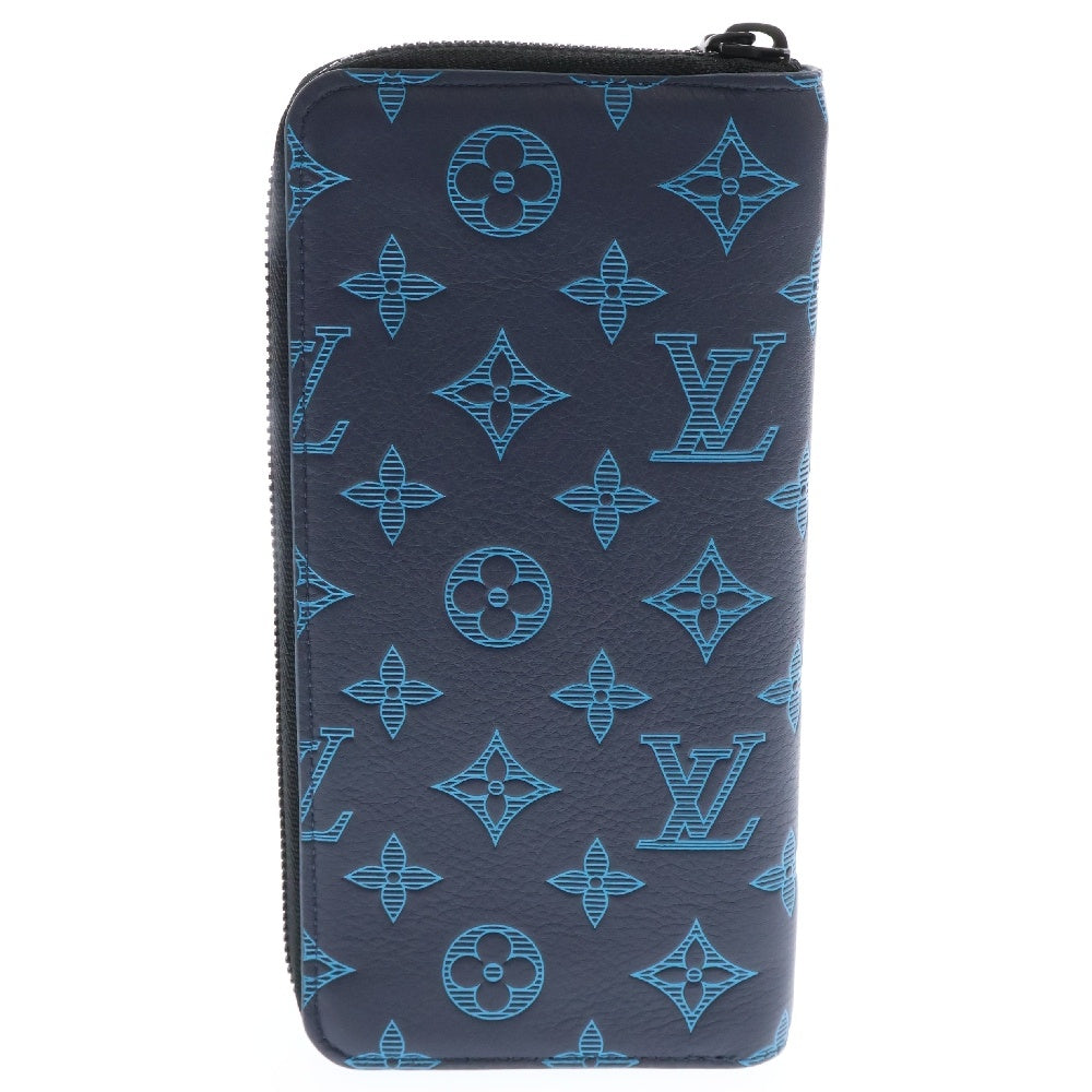 LOUIS VUITTON(ルイヴィトン) モノグラムシャドウ ジッピーウォレット・ヴェルティカル ラウンドファスナー長財布 ブルー レザー RFID M80423