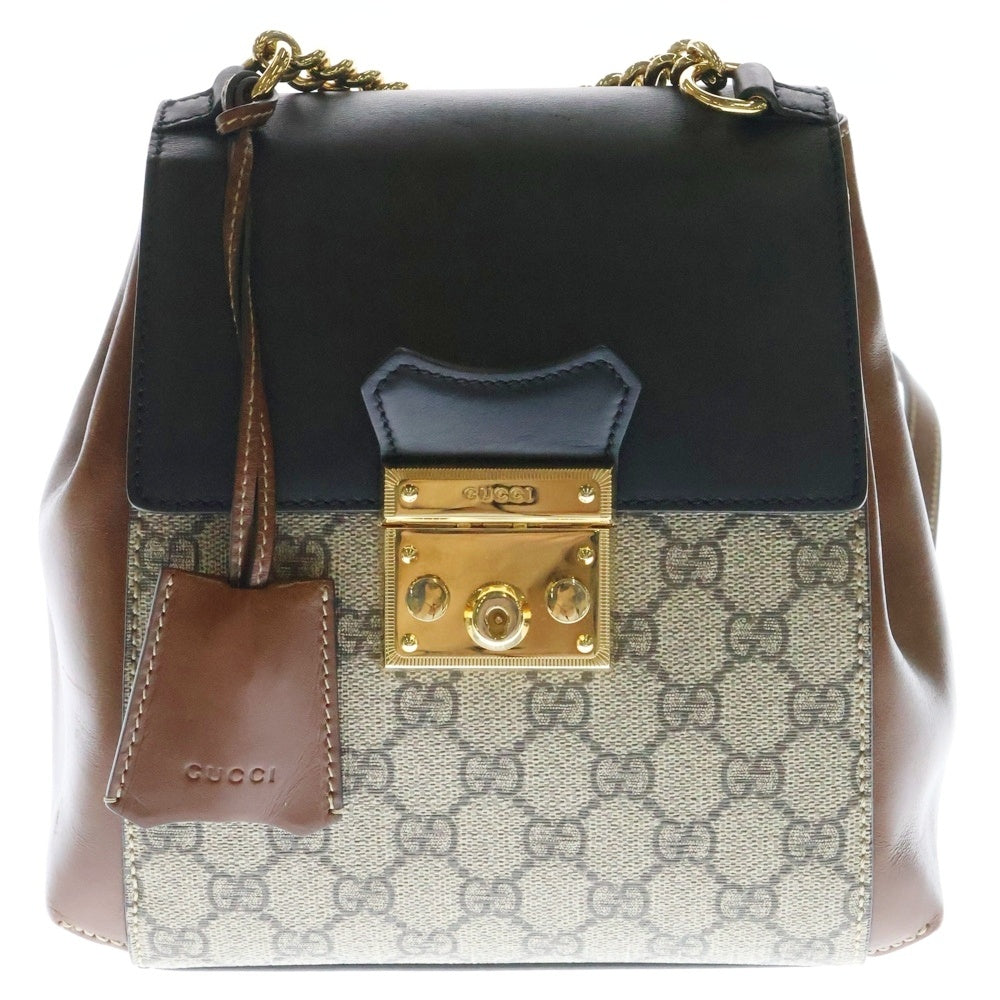GUCCI(グッチ) GGスプリーム リュックサック バックパック ハンドバッグ ベージュ×ブラック PVC×レザー ゴールド金具 498194