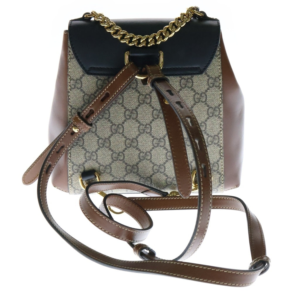 GUCCI(グッチ) GGスプリーム リュックサック バックパック ハンドバッグ ベージュ×ブラック PVC×レザー ゴールド金具 498194