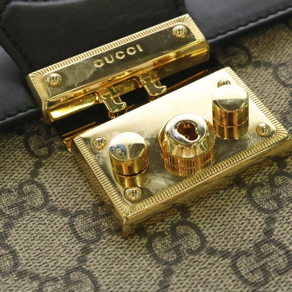 GUCCI(グッチ) GGスプリーム リュックサック バックパック ハンドバッグ ベージュ×ブラック PVC×レザー ゴールド金具 498194