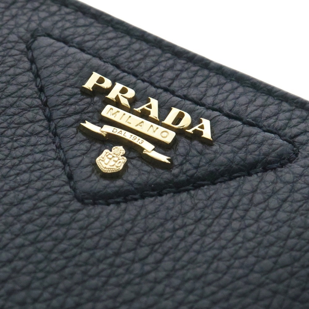 PRADA(プラダ) ヴィッテロダイノ 二つ折り財布 コンパクトウォレット トライアングルロゴプレート ゴールド金具 ブラック レザー 2ML049