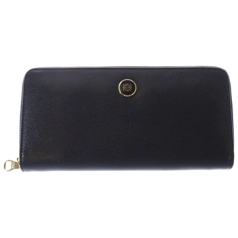 LOEWE(ロエベ) アナグラム ラウンドファスナー ロングウォレット 長財布 ブラック ゴールド金具 レザー