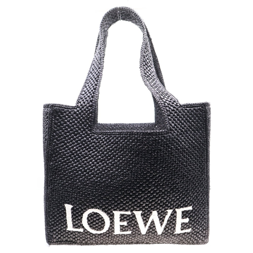 LOEWE(ロエベ) フォントバッグ ブラック ラフィア×レザー ミディアム ハンドバッグ ショルダーバッグ