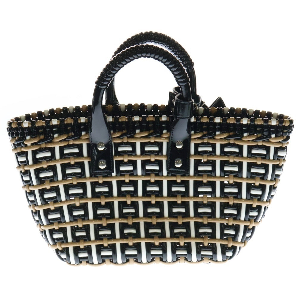 BALENCIAGA(バレンシアガ) ビストロXS バケットバッグ 2WAY ハンドバッグ ショルダーバッグ ブラック×ブラウン エナメル 671342
