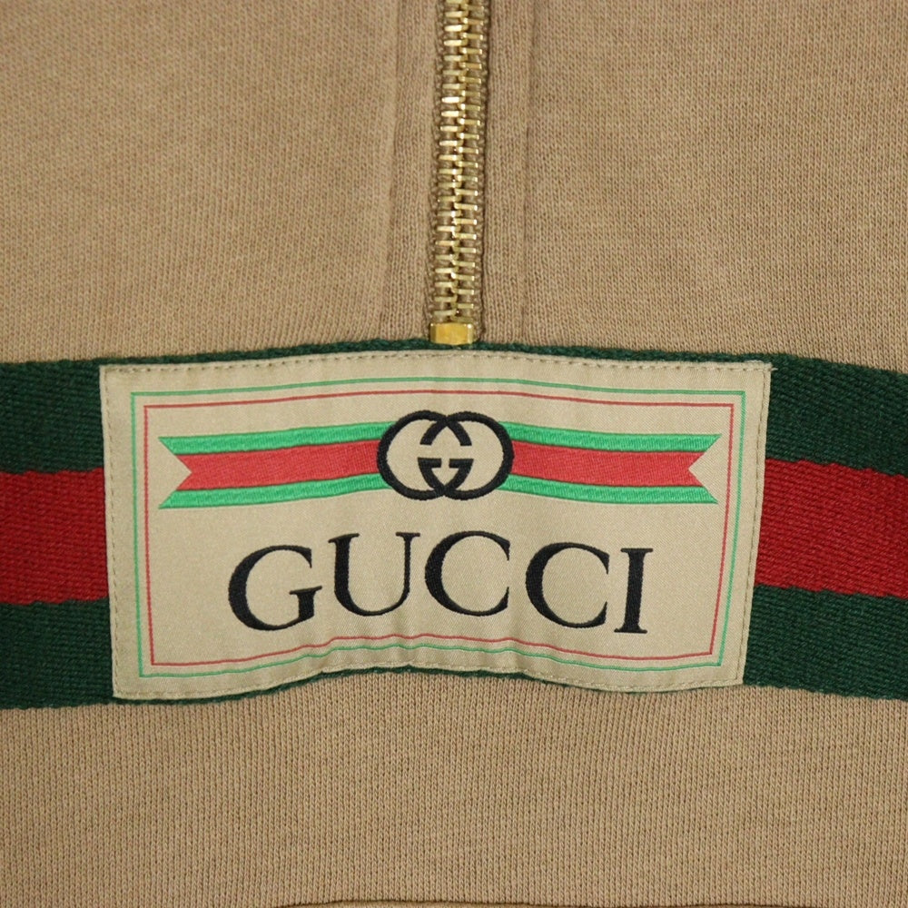 GUCCI(グッチ) ウェブ シェリーライン ハーフジップ プルオーバースウェット パーカー フーディー ベージュ 644656