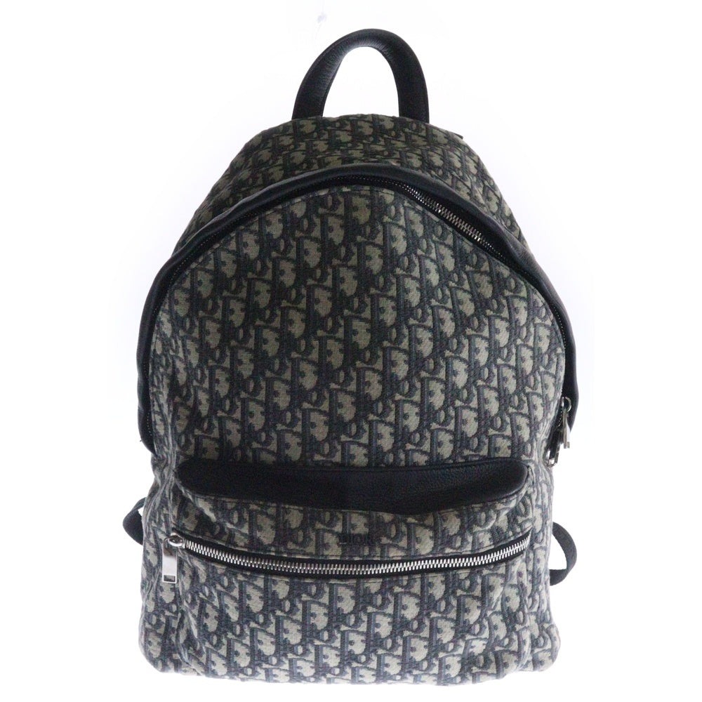 DIOR(ディオール) オブリーク バックパック リュックサック シルバー金具 ネイビー キャンバス×レザー