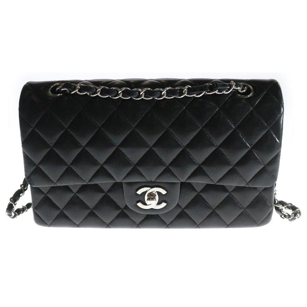 CHANEL(シャネル) マトラッセ25 ダブルフラップ ダブルチェーン ショルダーバッグ ハンドバッグ ブラック ラムスキン シルバー金具
