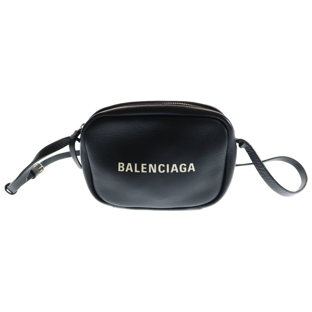 BALENCIAGA(バレンシアガ) エブリデイ ロゴ カメラバッグ ショルダーバッグ ショルダーポーチ ミニバッグ ブラック レザー シルバー金具 489809