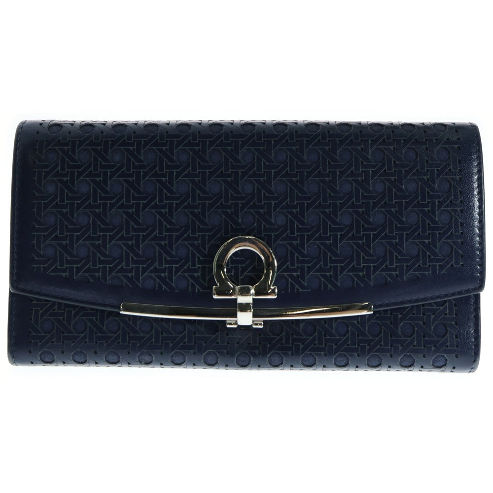 Salvatore Ferragamo(サルヴァトーレ フェラガモ) レザー総柄ロングウォレット 長財布 ブルー 〇