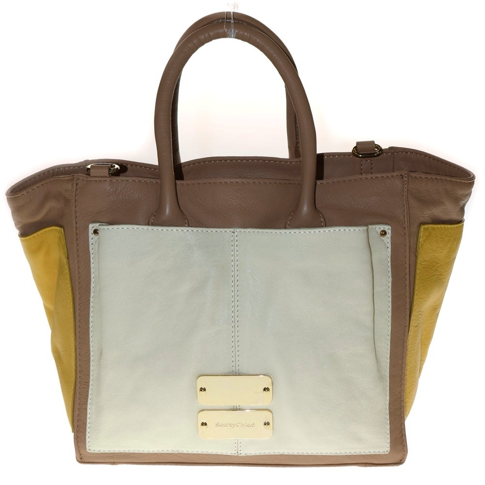 SEE BY CHLOE(シーバイクロエ) 2WAYバッグ ハンドバッグ ショルダーバッグ アイボリー×イエロー×ブラウン レザー ゴールド金具