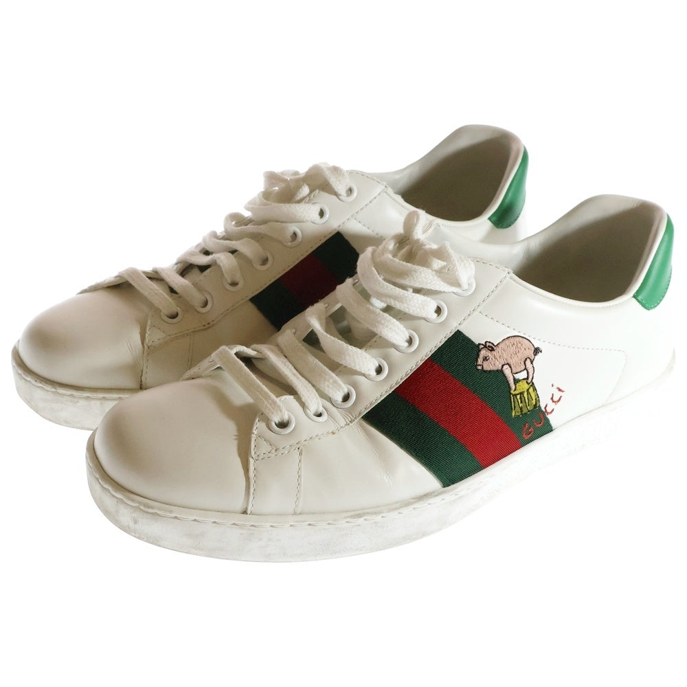 GUCCI(グッチ) エース キトゥン ウェブライン アニマル レザーローカットスニーカー ホワイト