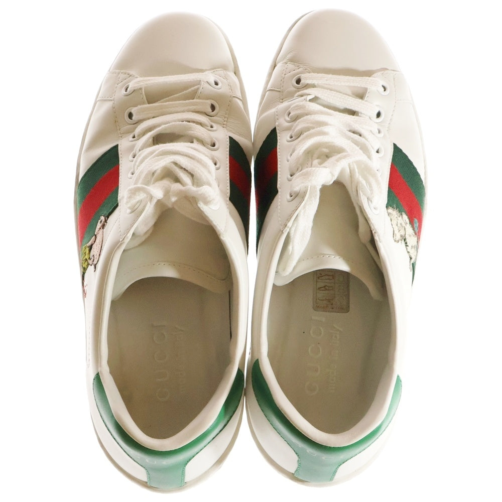 GUCCI(グッチ) エース キトゥン ウェブライン アニマル レザーローカットスニーカー ホワイト