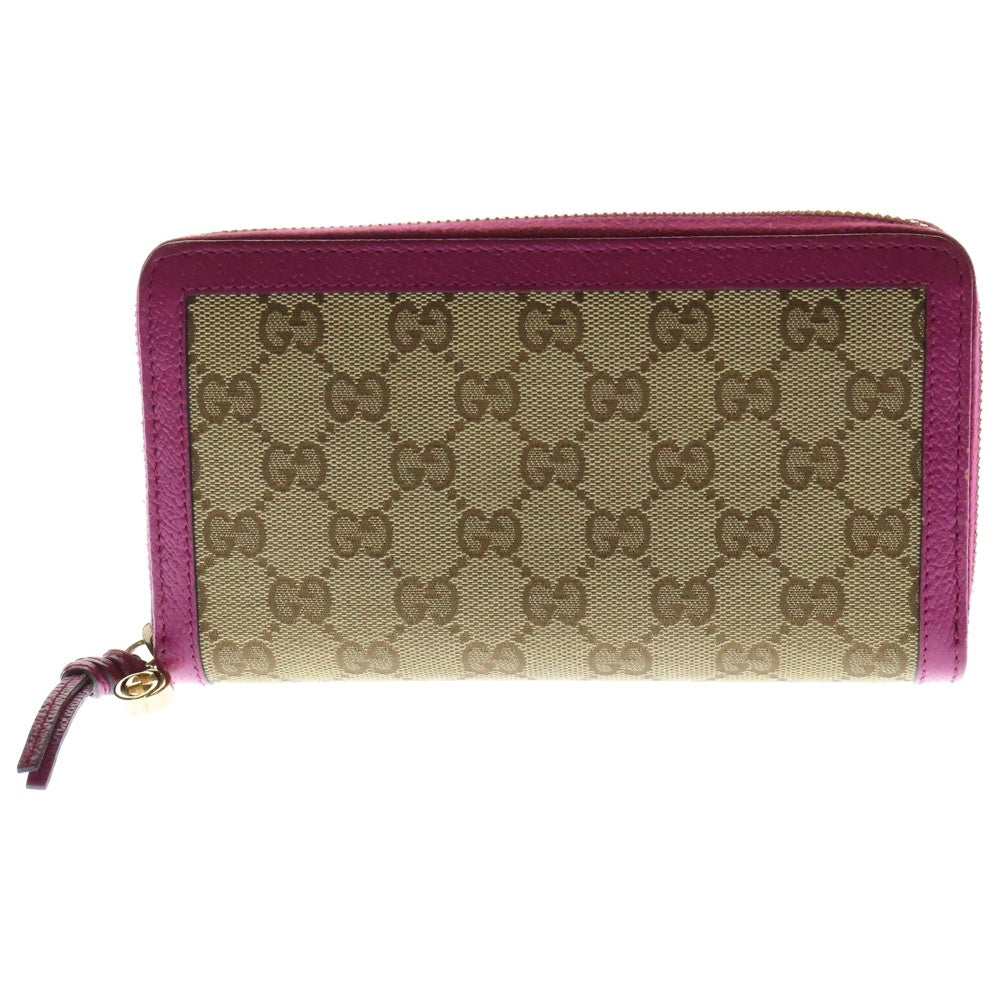 GUCCI(グッチ) GGキャンバス ラウンドジップウォレット 長財布 ピンク×ブラウン キャンバス×レザー 323397