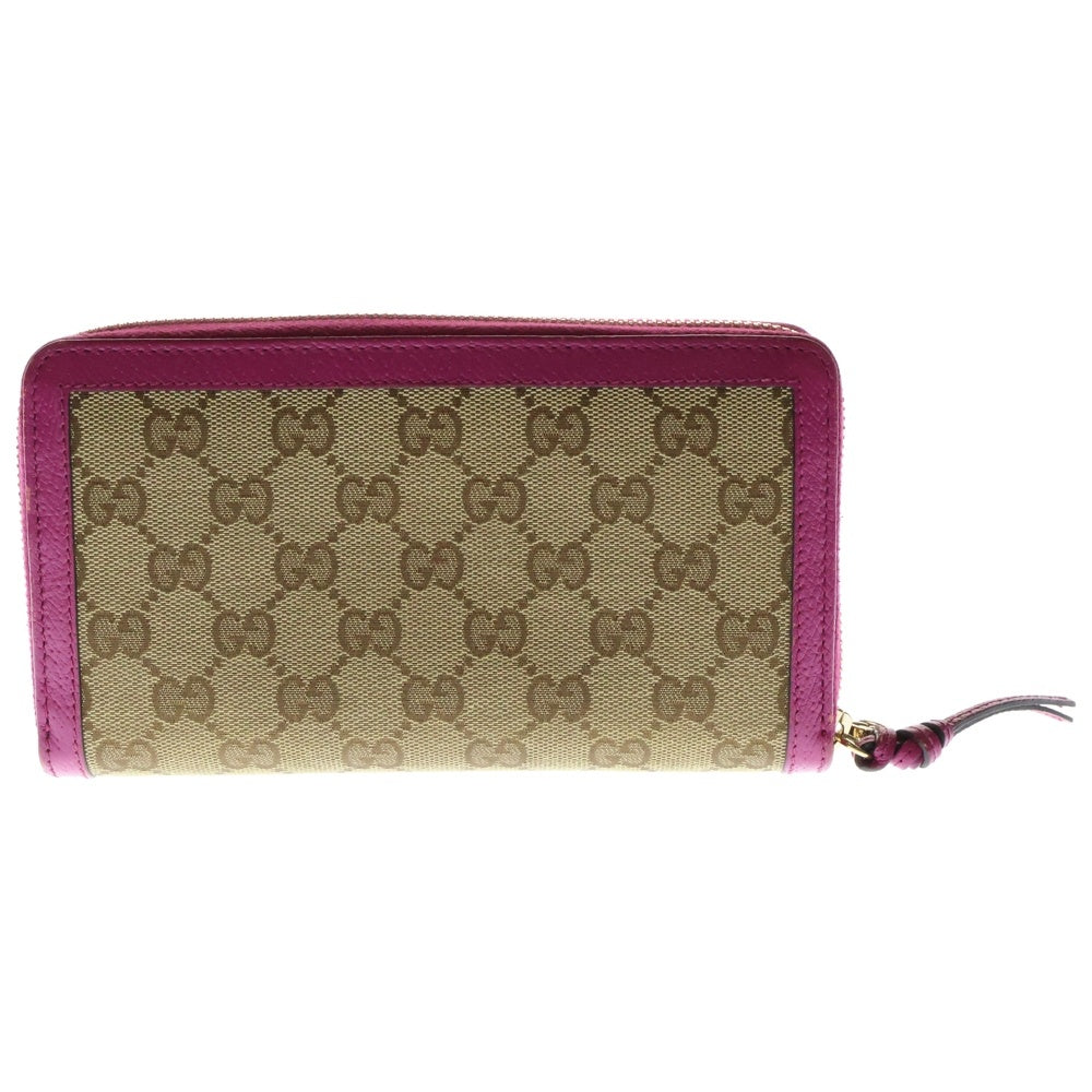 GUCCI(グッチ) GGキャンバス ラウンドジップウォレット 長財布 ピンク×ブラウン キャンバス×レザー 323397