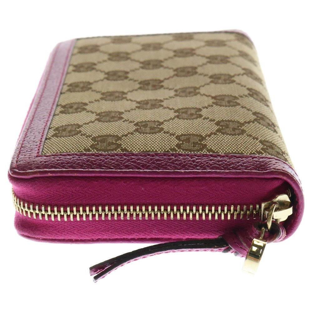 GUCCI(グッチ) GGキャンバス ラウンドジップウォレット 長財布 ピンク×ブラウン キャンバス×レザー 323397