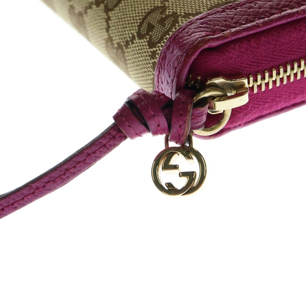 GUCCI(グッチ) GGキャンバス ラウンドジップウォレット 長財布 ピンク×ブラウン キャンバス×レザー 323397