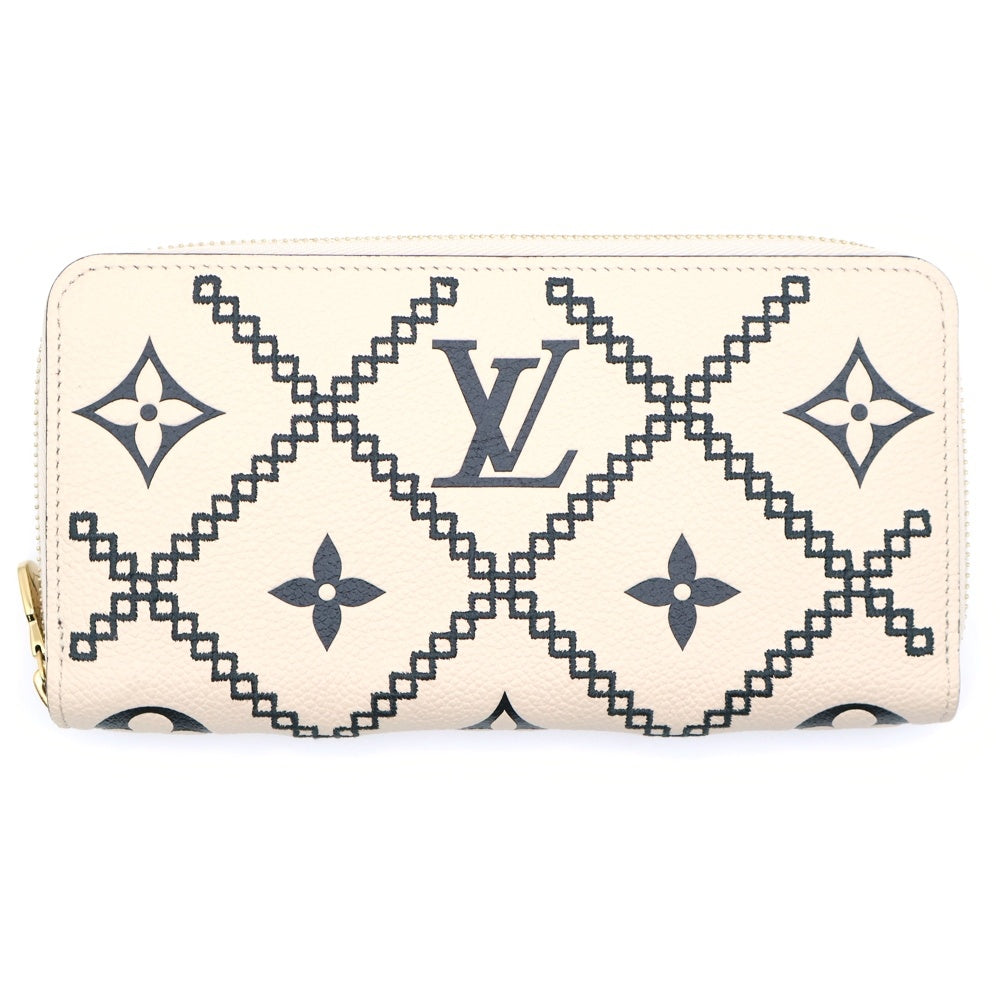 LOUIS VUITTON(ルイヴィトン) モノグラムアンプラント ブロデリー ラウンドファスナー ジッピーウォレット ロングウォレット 長財布 ベージュ×ブラック ゴールド金具 レザー M81141