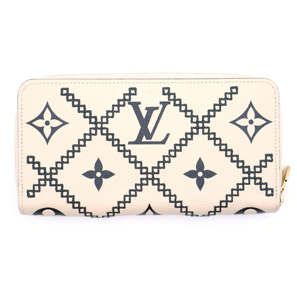 LOUIS VUITTON(ルイヴィトン) モノグラムアンプラント ブロデリー ラウンドファスナー ジッピーウォレット ロングウォレット 長財布 ベージュ×ブラック ゴールド金具 レザー M81141