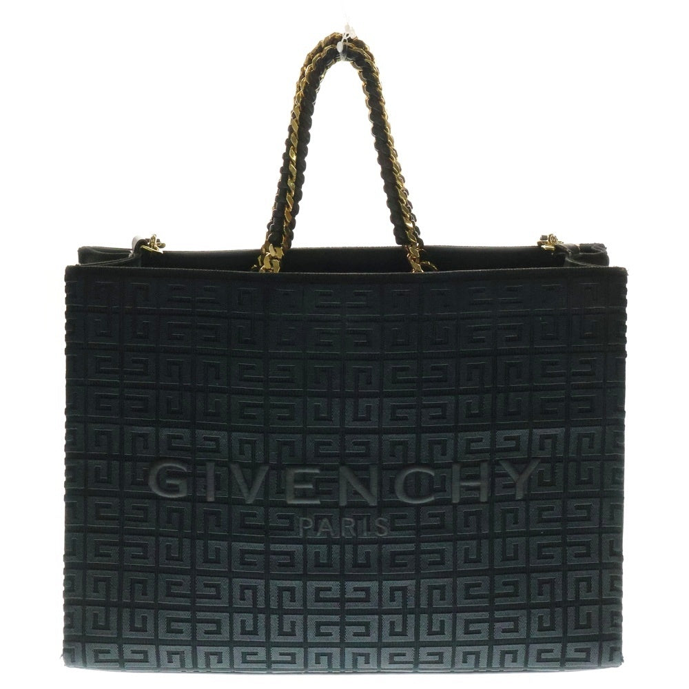 GIVENCHY(ジバンシィ) Gトート ミディアム ロゴ刺繍 4G キャンバス レザー 2WAY チェーン ハンド ショルダー トートバッグ ゴールド金具 ブラック