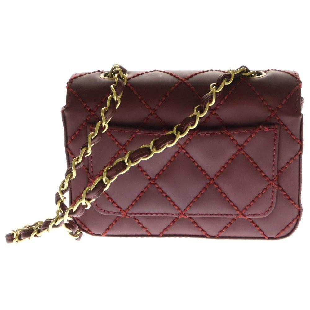 CHANEL(シャネル) ココマーク ミニマトラッセ ワイルドステッチ シングルフラップ レザーチェーンショルダーバッグ バーガンディレッド レディース WS9948