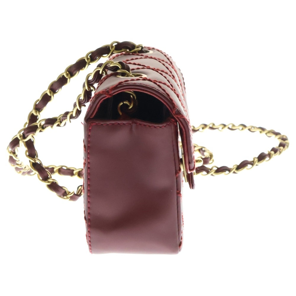 CHANEL(シャネル) ココマーク ミニマトラッセ ワイルドステッチ シングルフラップ レザーチェーンショルダーバッグ バーガンディレッド レディース WS9948
