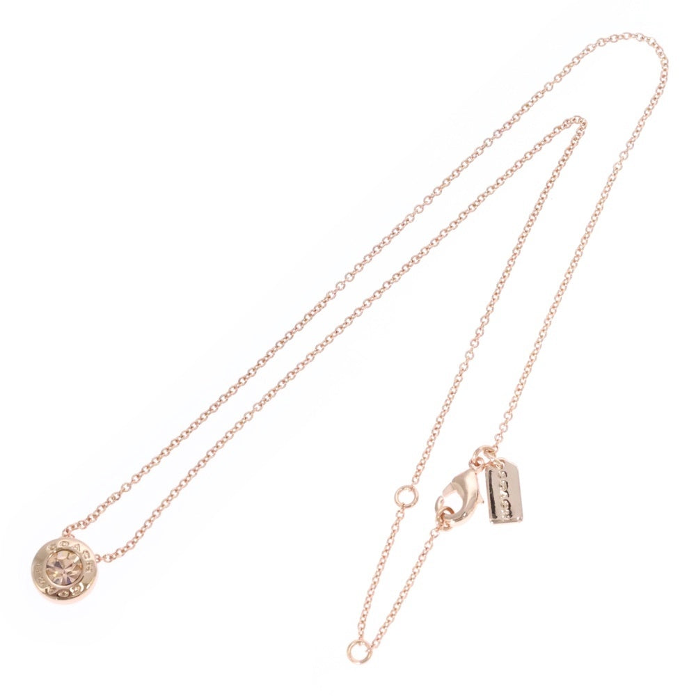 COACH(コーチ) オープンサークル ストーン ネックレス ペンダント チェーン ピンクゴールド GP