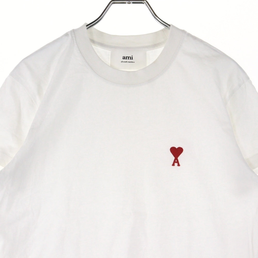 ami paris(アミパリス) AMI DE COEUR アミ ドゥクール ワンポイントロゴ刺繍 クルーネック 半袖Tシャツ カットソー ホワイト BFUTS001.724