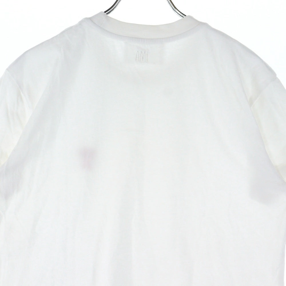 ami paris(アミパリス) AMI DE COEUR アミ ドゥクール ワンポイントロゴ刺繍 クルーネック 半袖Tシャツ カットソー ホワイト BFUTS001.724